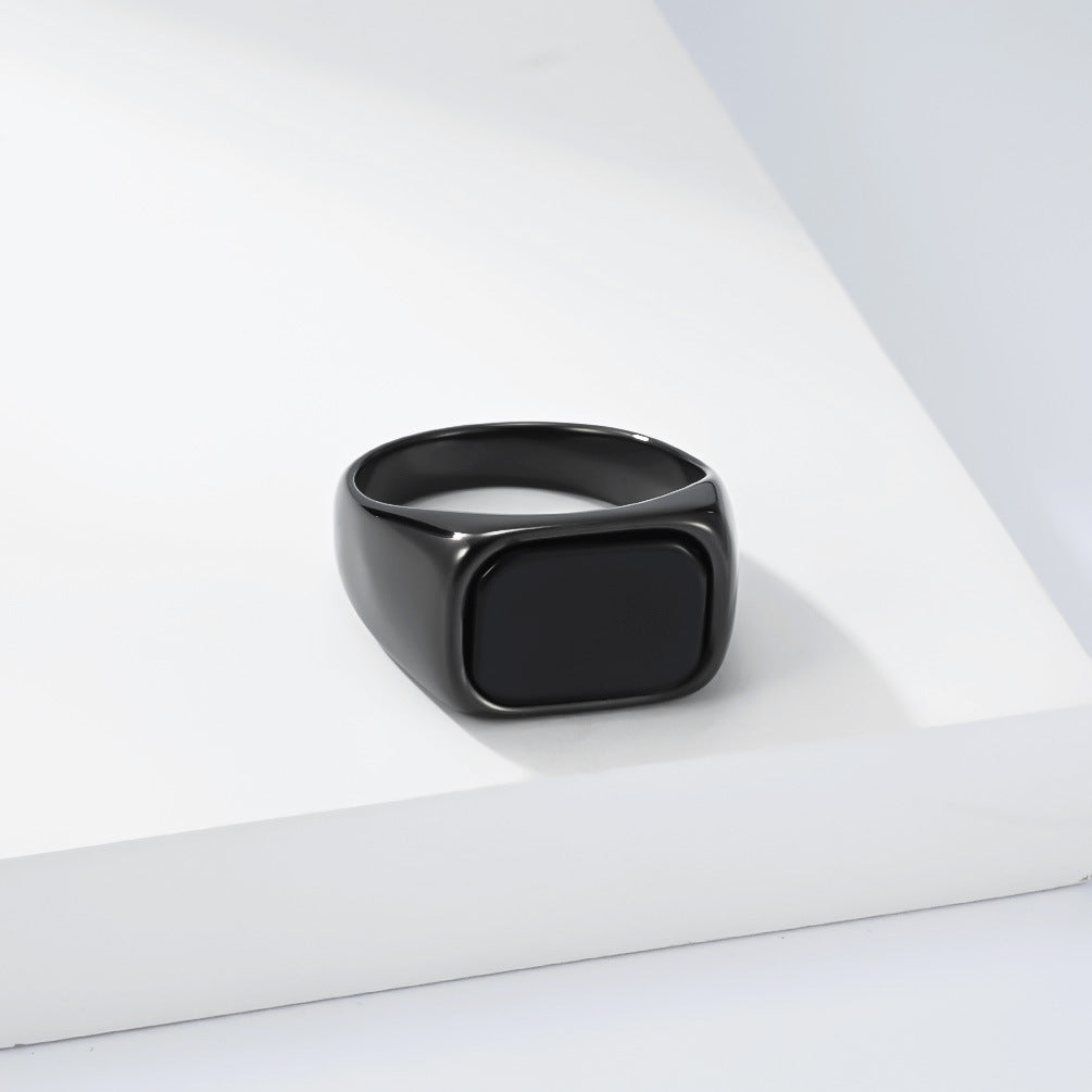 S925 Silver Square Black Onyx Men Signet Ring, Multi‑Color Minimalist Wide Plain Band