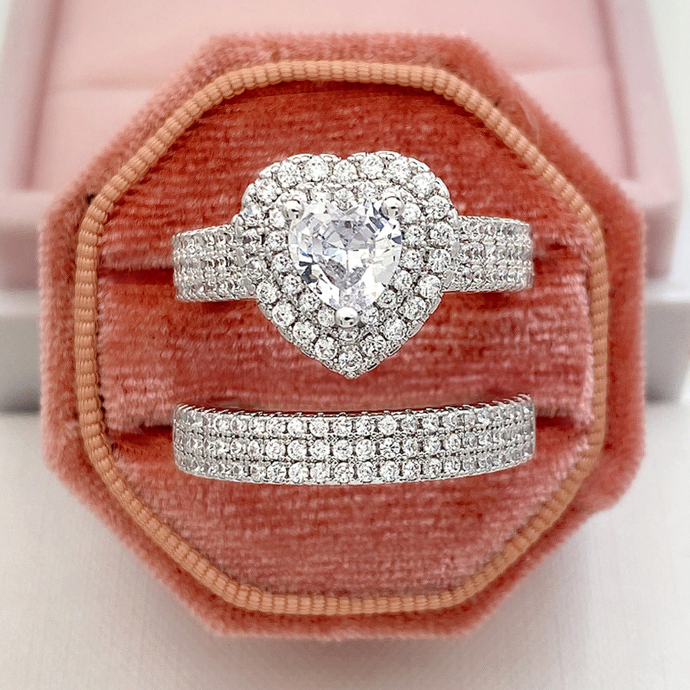 Heart Halo Stackable Ring Set (Light Luxury Niche Romantic Band)