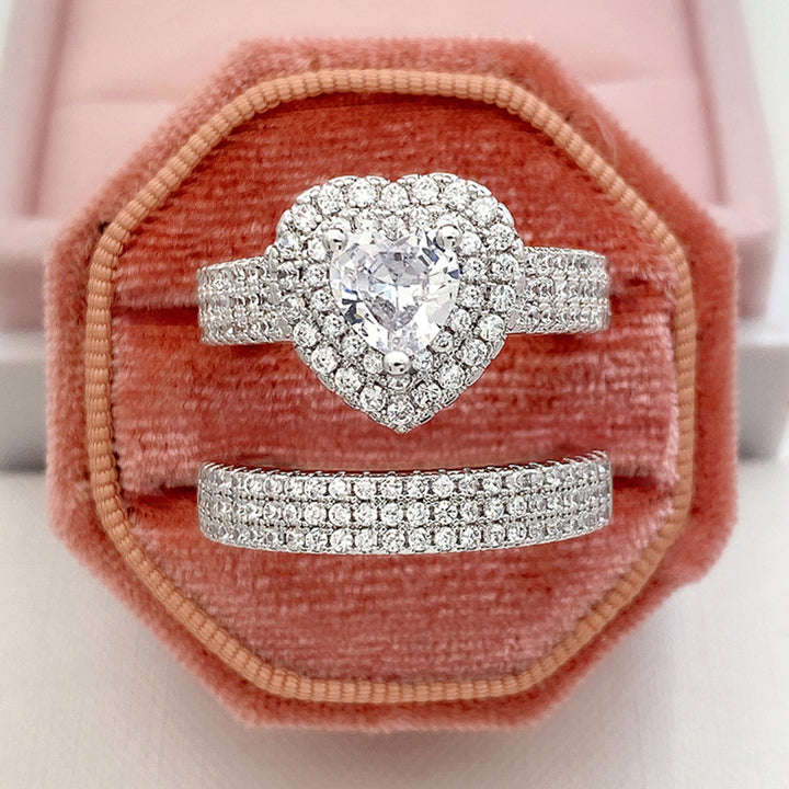 Heart Halo Stackable Ring Set (Light Luxury Niche Romantic Band)