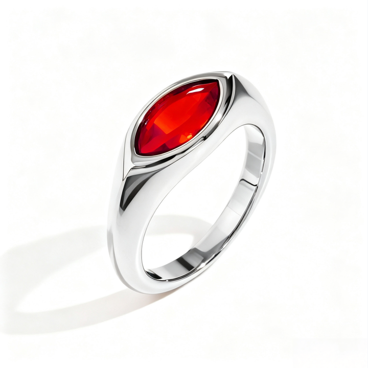Marquise‑Cut Colored Gemstone Bezel‑Set Wide‑Band Gold‑Plated S925 Sterling Silver Ring, Multi‑Colors Available