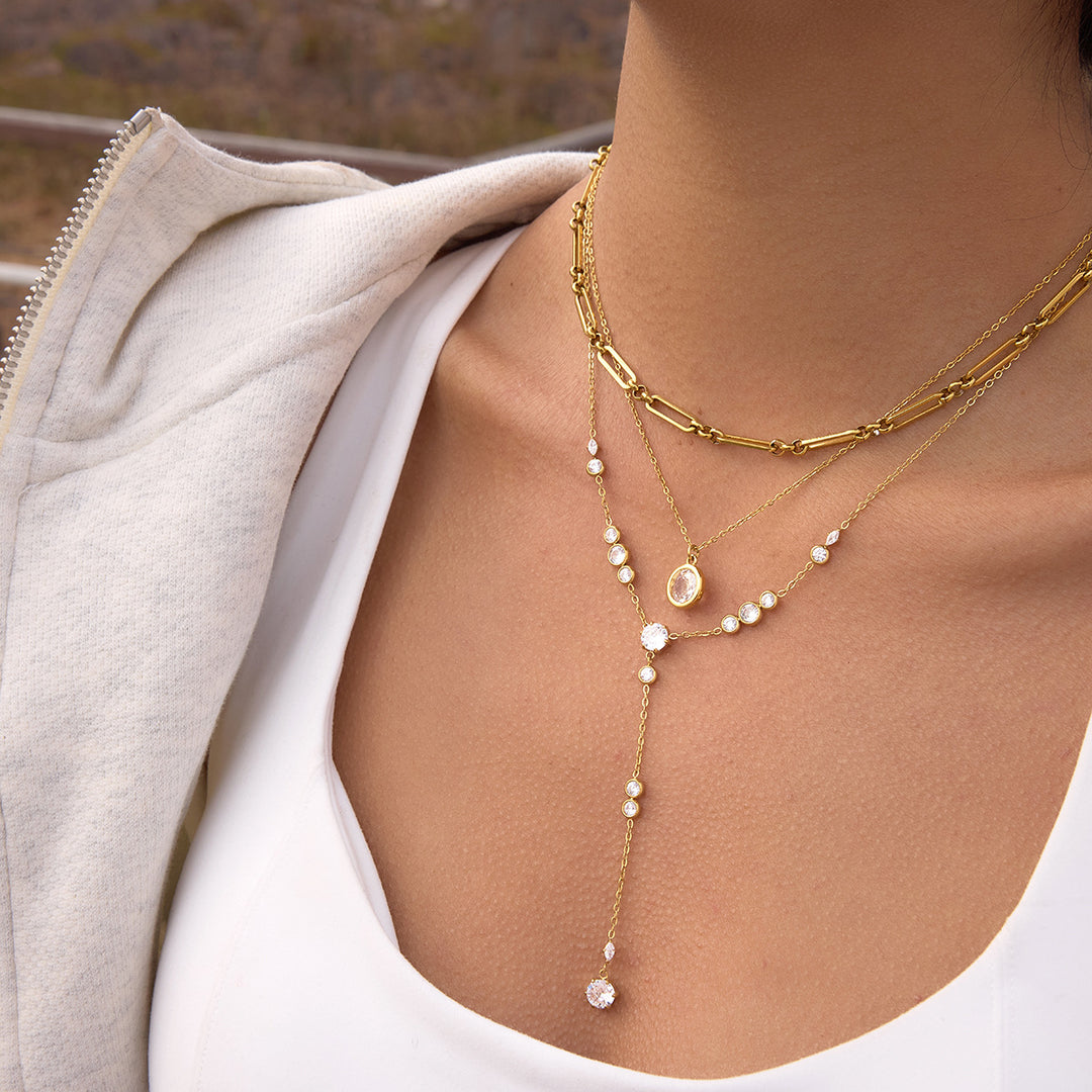 Starlight Y-Shaped Lariat Necklace (Gold Tone Delicate Drop Pendant)