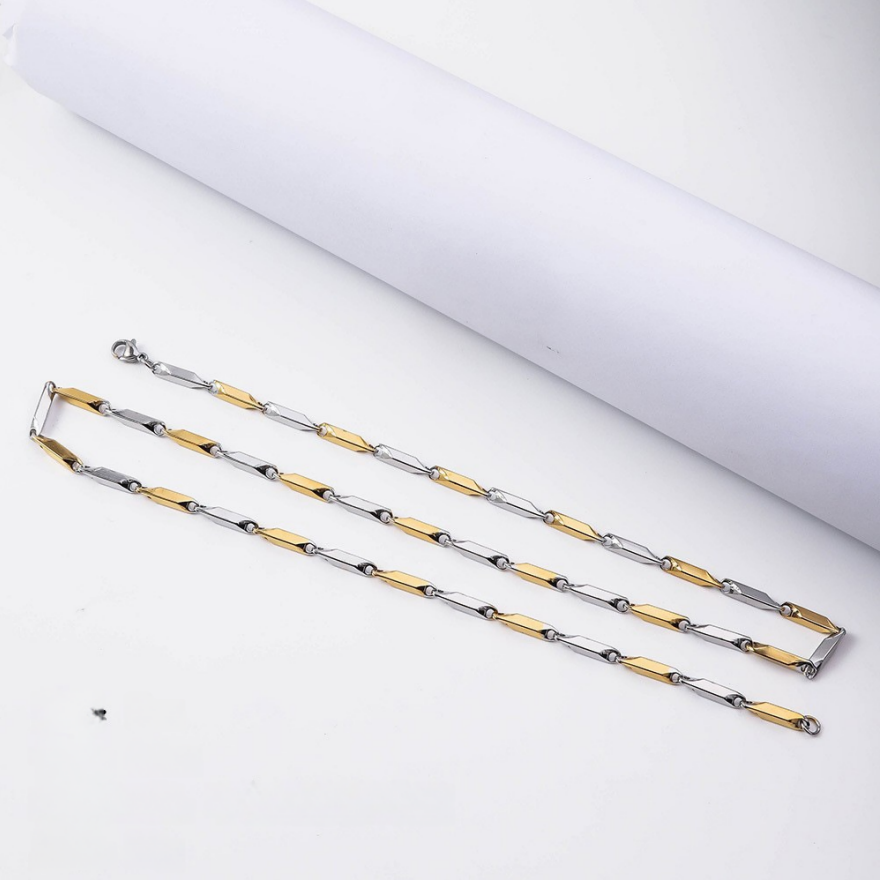 Multi-Color Rhombus Bamboo Titanium Steel Chain, Geometric Cut Blank Layering Necklace Without Pendant