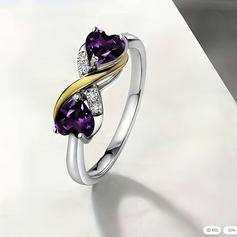 Double Heart Intertwined Two-Tone Ring (Light Luxury Niche Romantic Band)