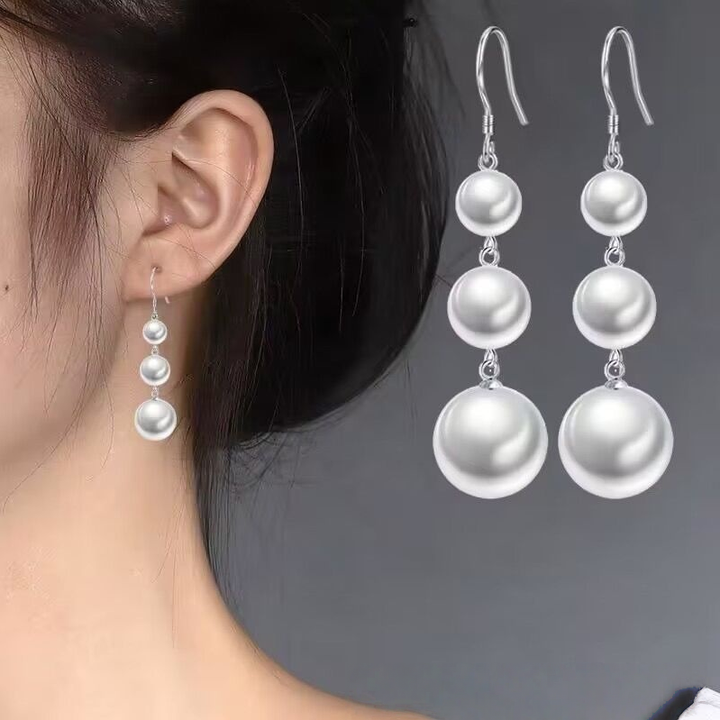 Graduated Pearl Long Drop Earrings (Elegant Slimming Statement Earrings)