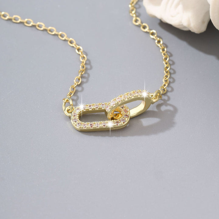 Interlocking Double Loop Rhinestone Necklace, S925 Sterling Silver Minimal Geometric Collarbone Chain, Gold & Silver Two-Tone Jewelry