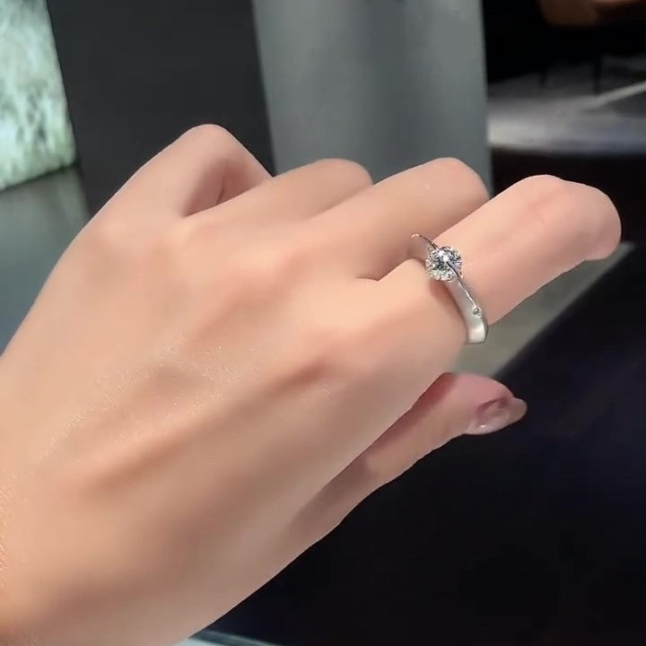 Horizontal Set Main Stone Plain Band Ring, Gold & Silver One-Bar Cross Zircon Light Luxury Band