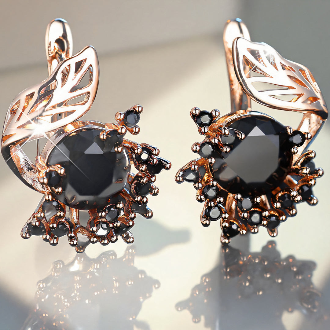 Leaf Openwork Halo Gemstone Stud Earrings (5 Colors Delicate Luxury Statement Earrings)
