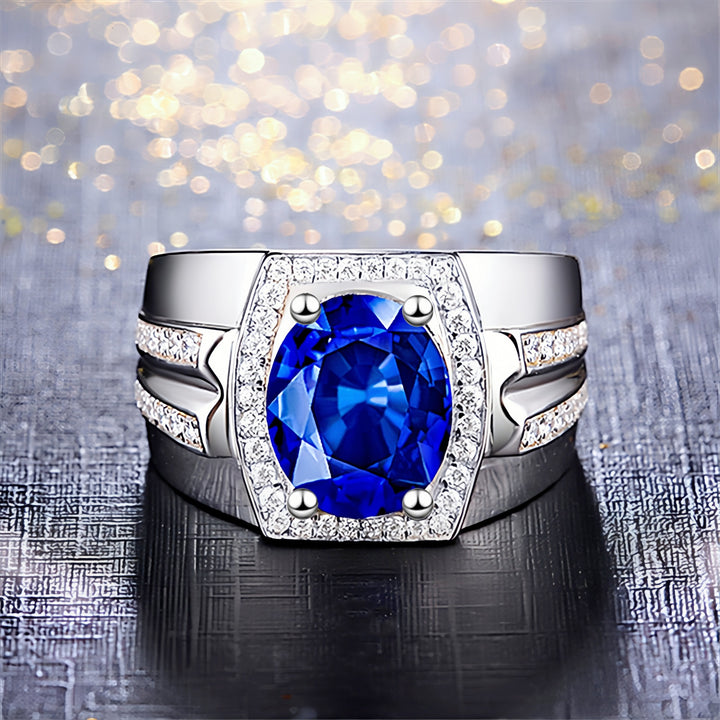 Precious Stone Halo Men's Ring Set (Luxury Business Style Band)