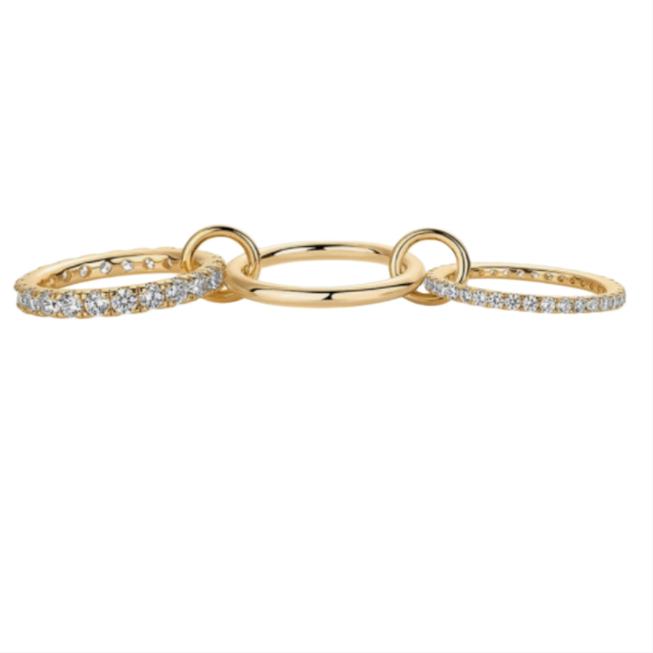 3 Linked Interlocked Stacking Ring, Multi-Color Dainty Chain Band For Women