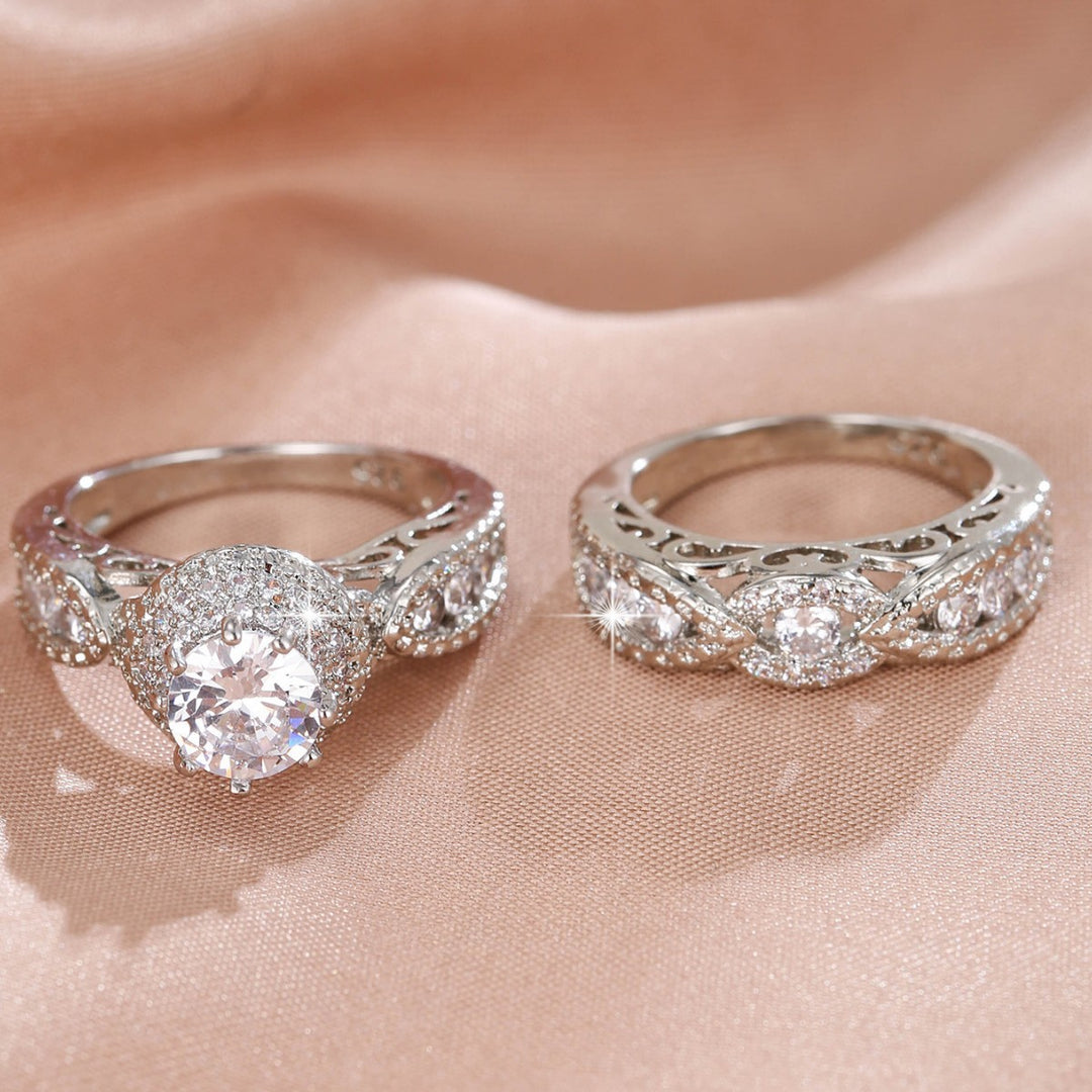 Floral Stackable Halo Diamond Ring Set (Vintage Luxury Wedding Ring Style)