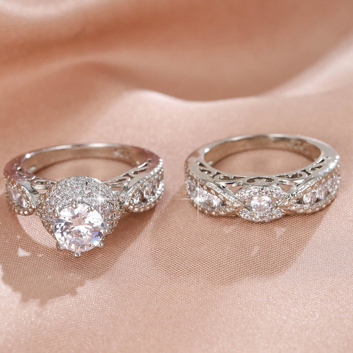 Floral Stackable Halo Diamond Ring Set (Vintage Luxury Wedding Ring Style)