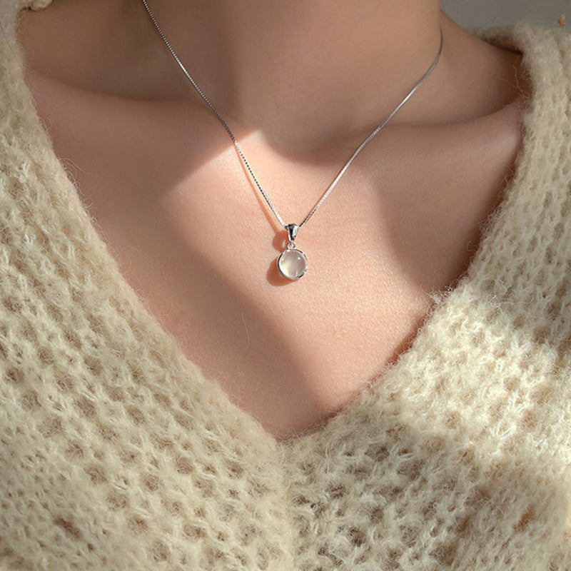 S925 Silver Scalloped Round‑Stone Choker Necklace, Multi‑Gem Pendant