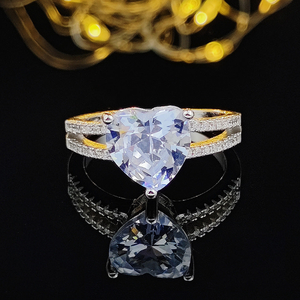 Heart-Shaped Center Stone Double Pavé Ring (Luxury Romantic Wedding Band Style Ring)