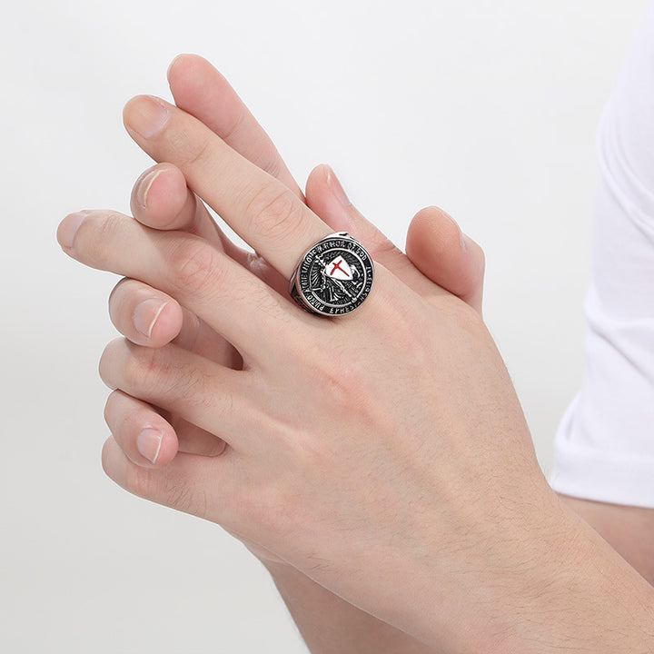 Full Armor of God Knight Cross Men's Signet Ring, 3‑Color Options
