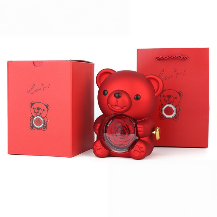Preserved Rose Bear Jewelry Music Gift Box Set, Multiple‑Color Options