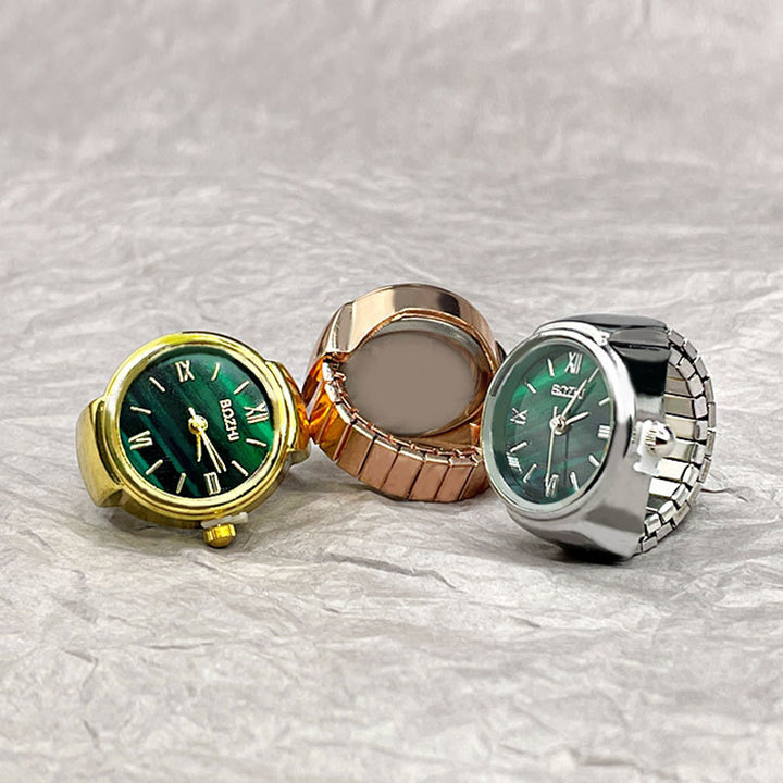 S925 Silver Vintage Watch Ring, Malachite‑Green Dial Roman Numeral Functional Wrist‑Watch‑Style Ring