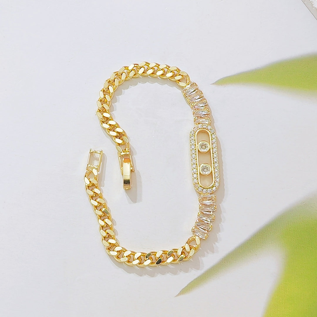 Luxury Sliding Paved Diamond Cuban Bracelet, Rectangular Inlaid Diamond Spliced Bracelet for Women