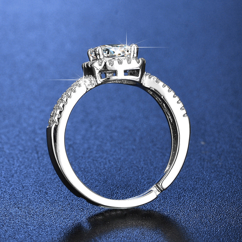 S925 Silver Halo‑Set Diamond Open Ring, Vintage Lace Hollow Engagement Ring for Women