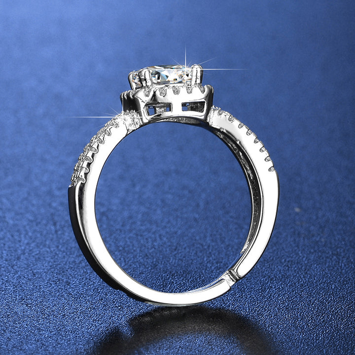 S925 Silver Halo‑Set Diamond Open Ring, Vintage Lace Hollow Engagement Ring for Women