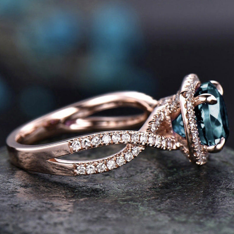 Color Changing Alexandrite Cushion Halo Ring, Twist Shank Paved Engagement Ring Two Tones Available