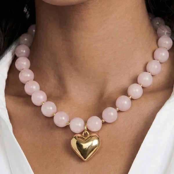 Turquoise Beaded Necklace & Bracelet with Heart Pendant (Bohemian Luxury Vacation Jewelry)