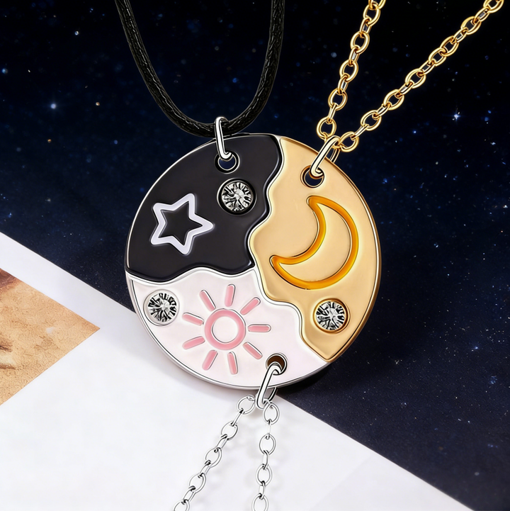 Sun Moon Magnetic Best Friend Necklace Set (Matching Sun & Moon Pendant)