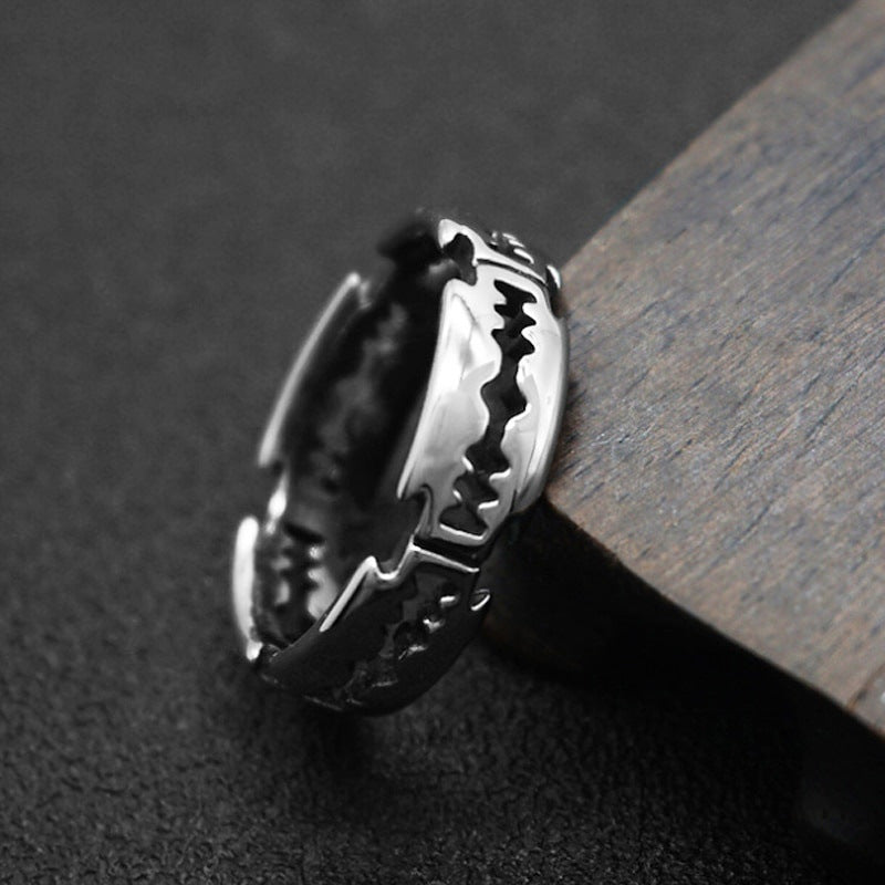 Vintage Razor Blade S925 Silver Ring, Punk Hollow Serrated Edgy Band