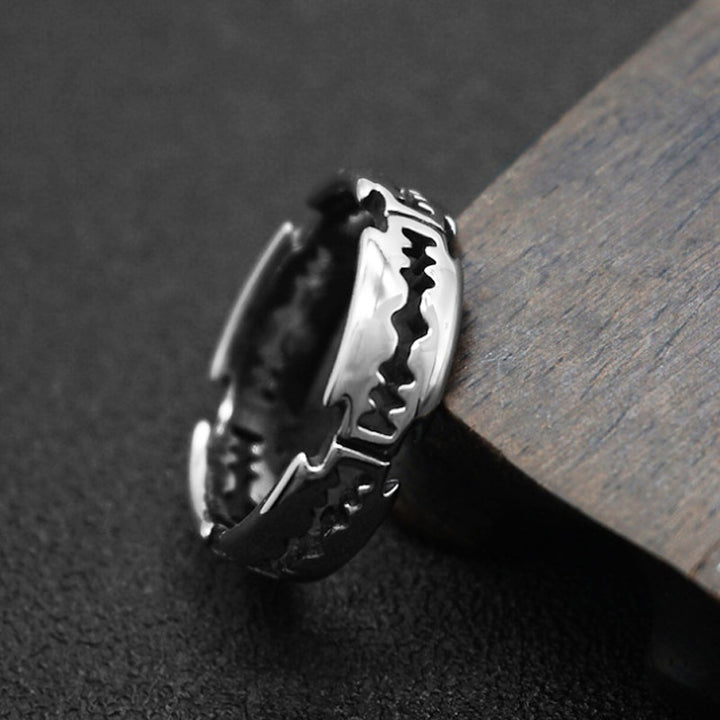 Vintage Razor Blade S925 Silver Ring, Punk Hollow Serrated Edgy Band