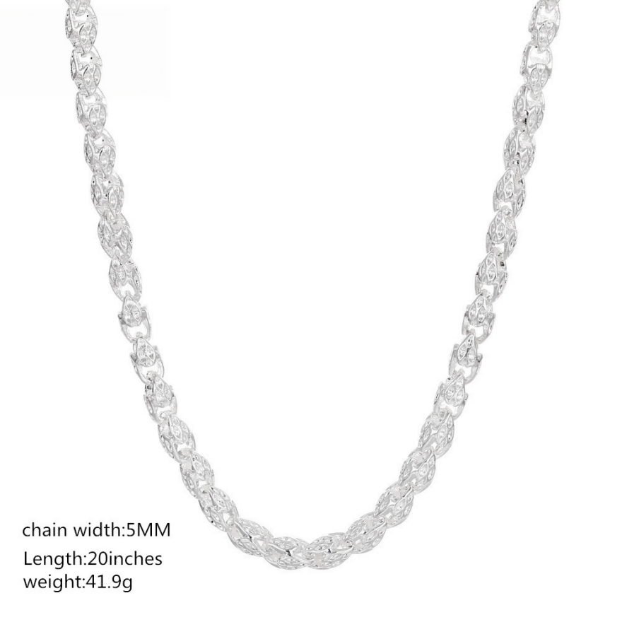 Vintage Textured Rope Chain Necklace, Silver Engraved Link Chain