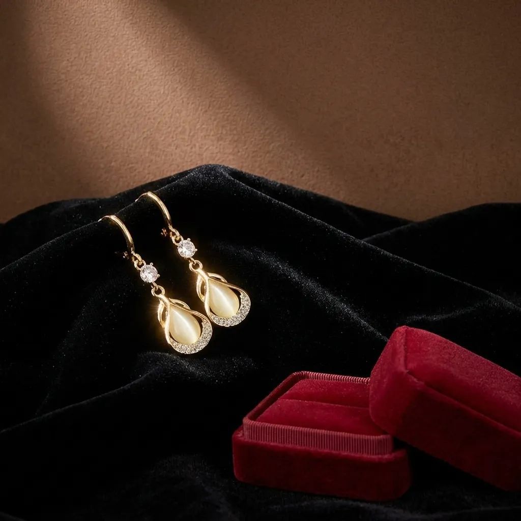 Hollow Waterdrop Gem Hoop Earrings, Luxury Teardrop Gem Dangle Earrings, 3 Colors For Women