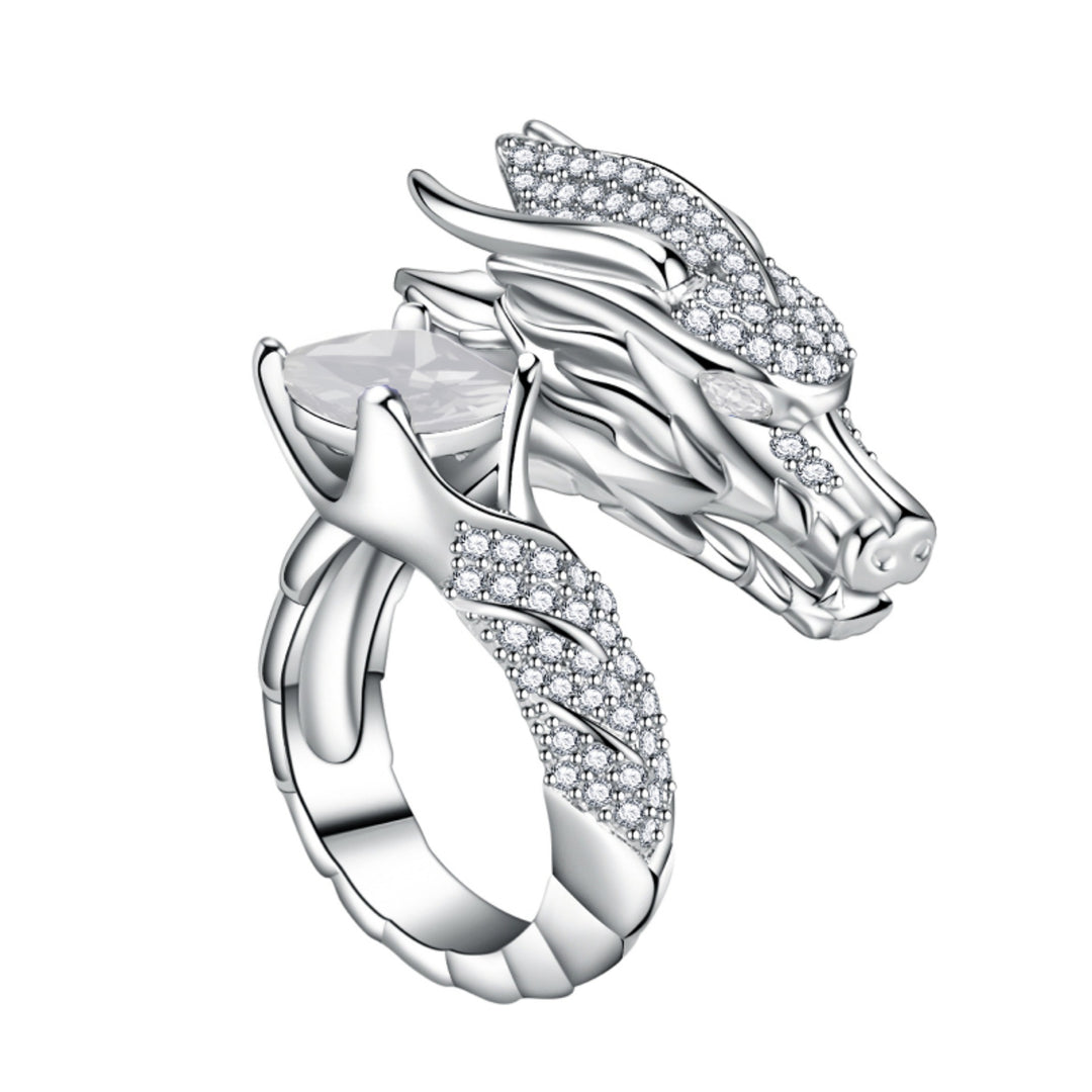 Winged Dragon Guardian Gemstone Ring (Light Luxury Niche Personalized Band)