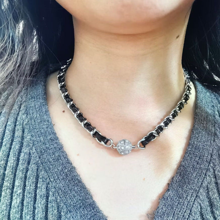 Woven Leather Diamond Choker (Vintage Luxury Necklace)