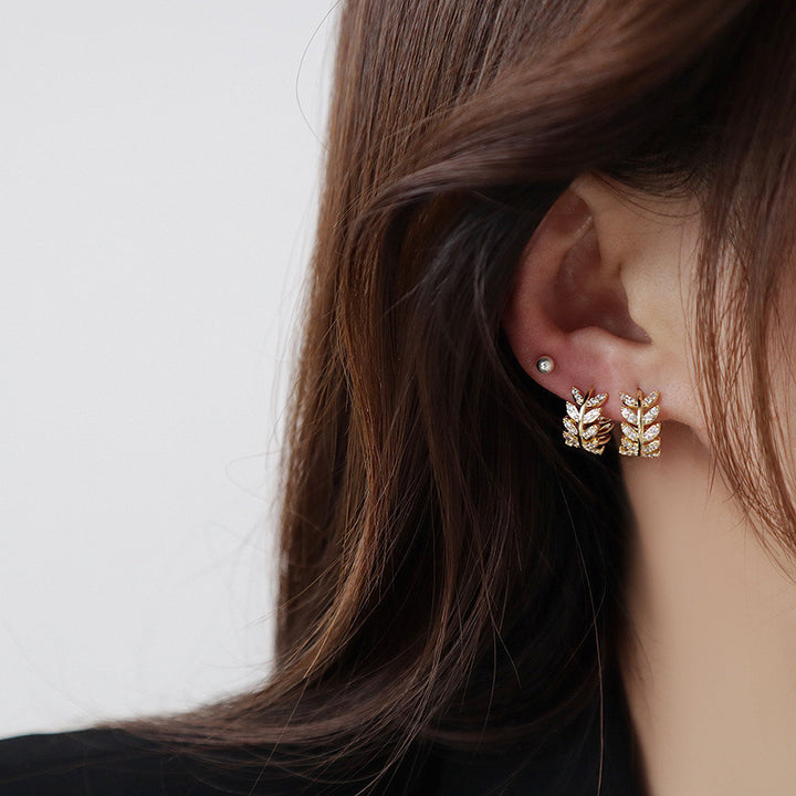 Pavé Olive Leaf Huggie Earring Set (Light Luxury Niche Fresh Earrings)