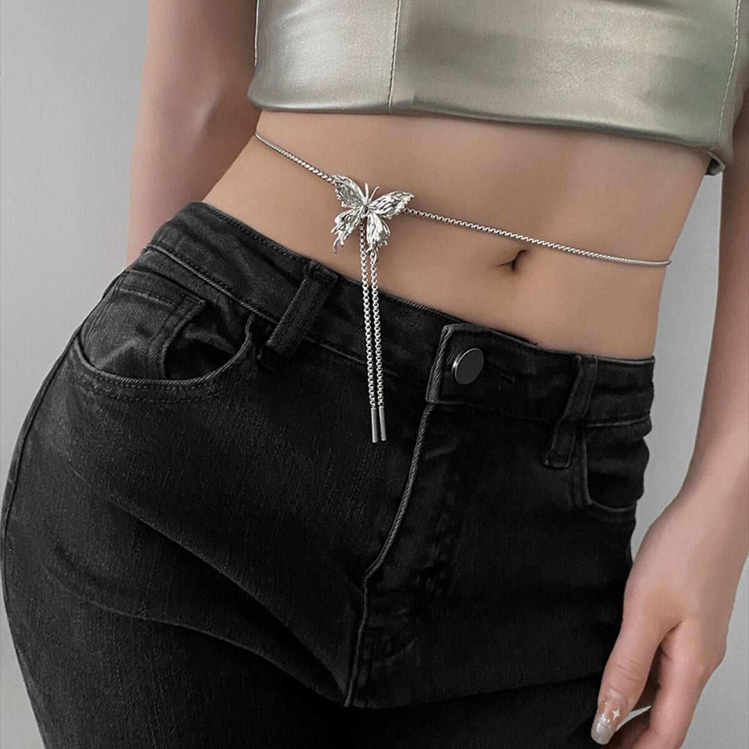 Adjustable Pull Butterfly Multi-Purpose Chain, Liquid Butterfly Tassel Pull Chain, 3-Way Wear Necklace / Waist Chain / Arm Cuff Accessory