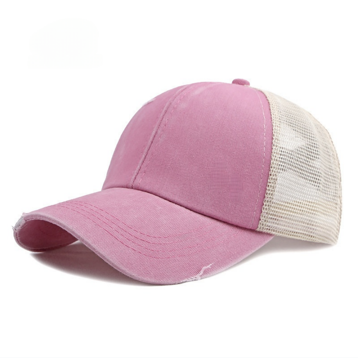 Vintage Distressed Patchwork Mesh Trucker Hat, Breathable Adjustable Curved Brim Baseball Cap for Men & Women