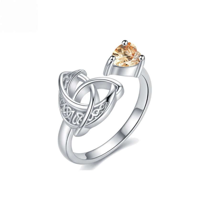 Celtic Knot Heart Birthstone Open Ring, 12‑Month Options
