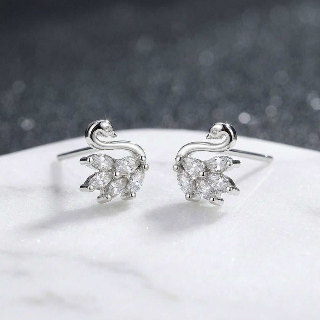 Swan Diamond Stud Earrings