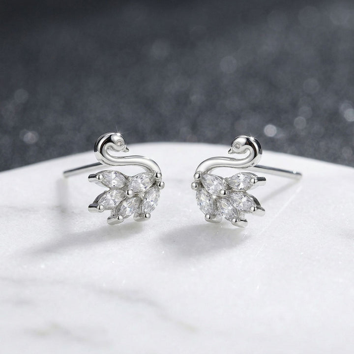Swan Diamond Stud Earrings