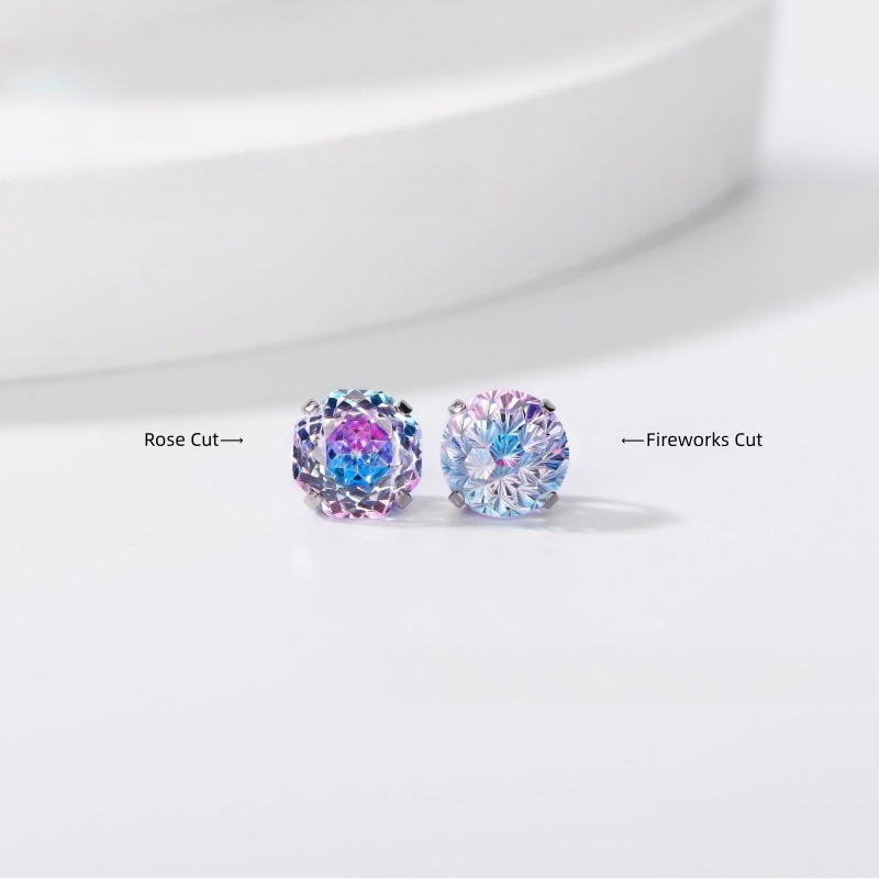 Iridescent Firework Cut Colored Diamond Stud Earrings (Light Luxury Niche Personalized Earrings)