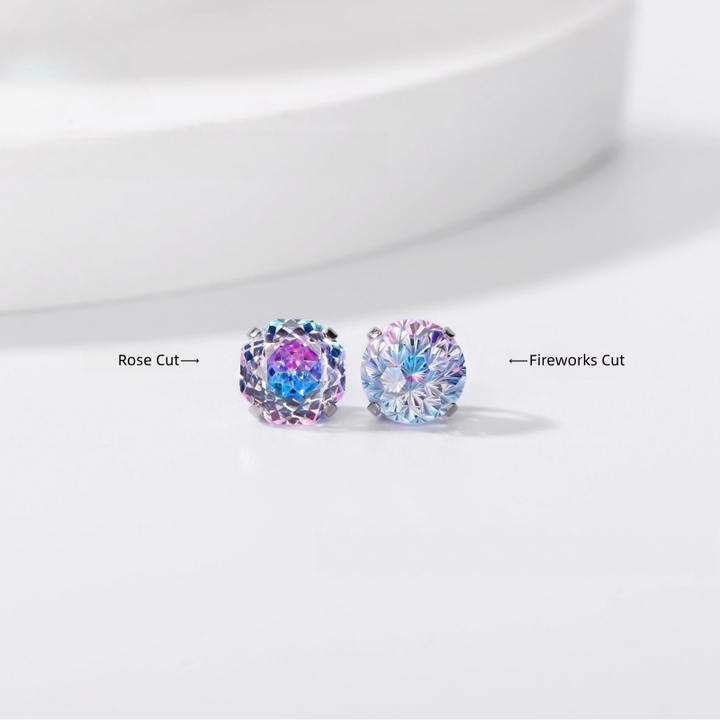 Iridescent Firework Cut Colored Diamond Stud Earrings (Light Luxury Niche Personalized Earrings)