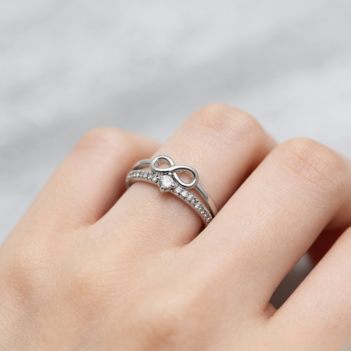 Infinity Symbol Double-Layer Diamond Ring (2 Colors Delicate Everyday Band)