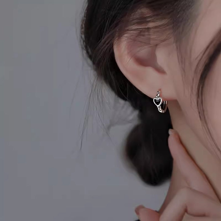 Black Heart Braided Hoop Earrings