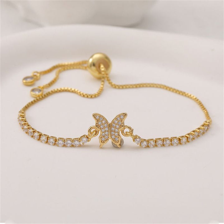 Pave Diamond Butterfly Slim Chain Bracelet (Sweet-Cool Girlish Style Light Luxury Stackable Bracelet)