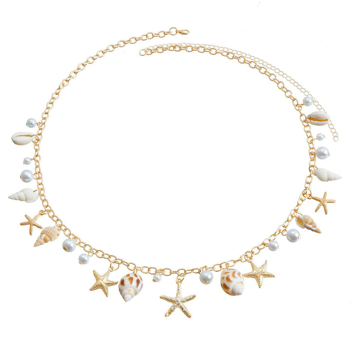 Ocean Shell Starfish Pearl 3-Piece Jewelry Set, Necklace Bracelet Waist Chain Vacation Niche Accessories
