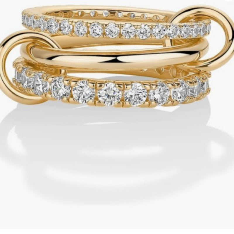 3 Linked Interlocked Stacking Ring, Multi-Color Dainty Chain Band For Women