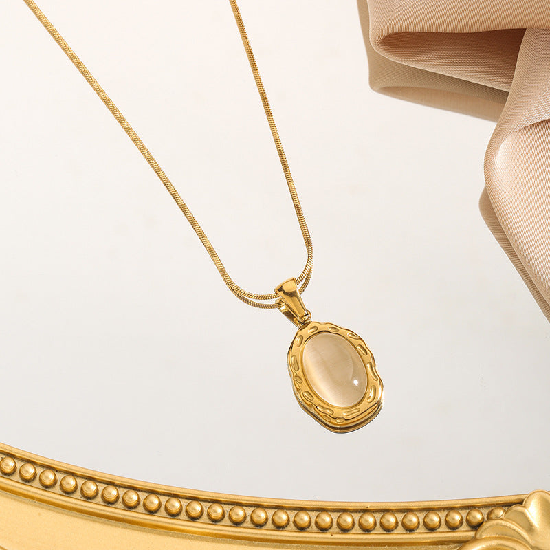 Textured Cat's Eye Pendant Necklace (Light Luxury Niche Vintage Necklace)