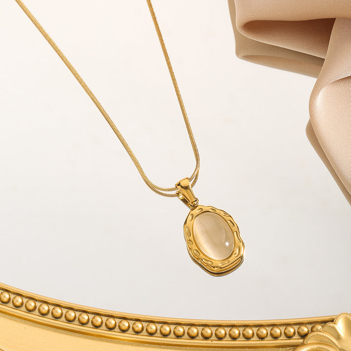 Textured Cat's Eye Pendant Necklace (Light Luxury Niche Vintage Necklace)