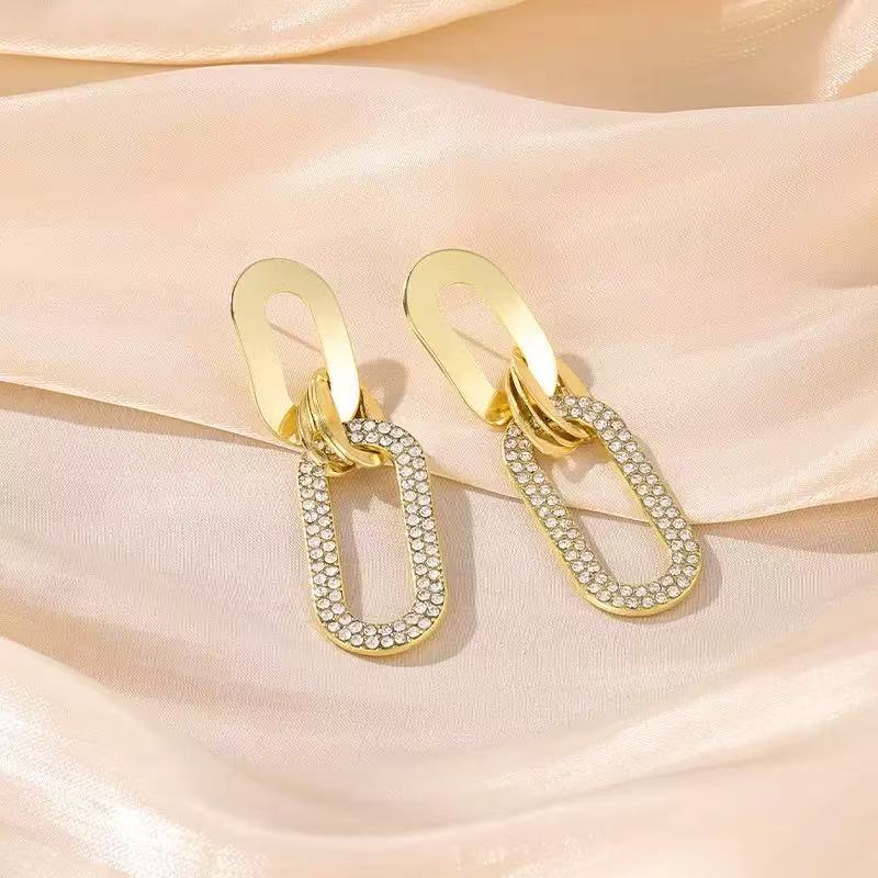 Geometric Interlocking Pavé Drop Earrings (Light Luxury Niche Edgy Earrings)