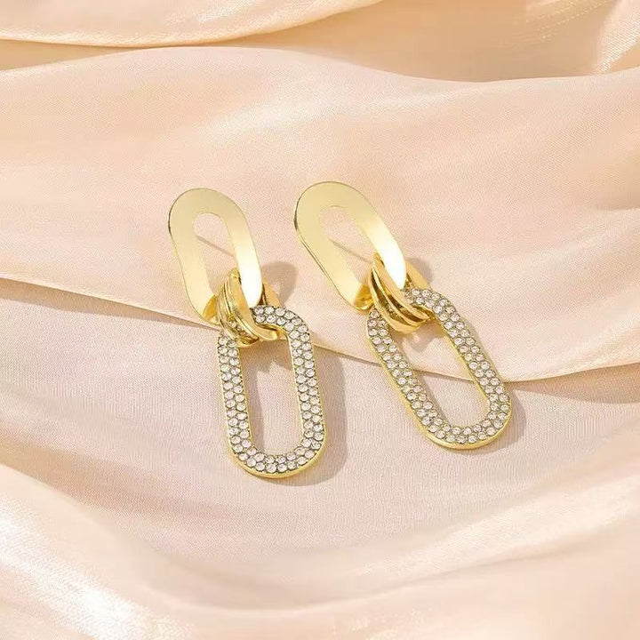 Geometric Interlocking Pavé Drop Earrings (Light Luxury Niche Edgy Earrings)