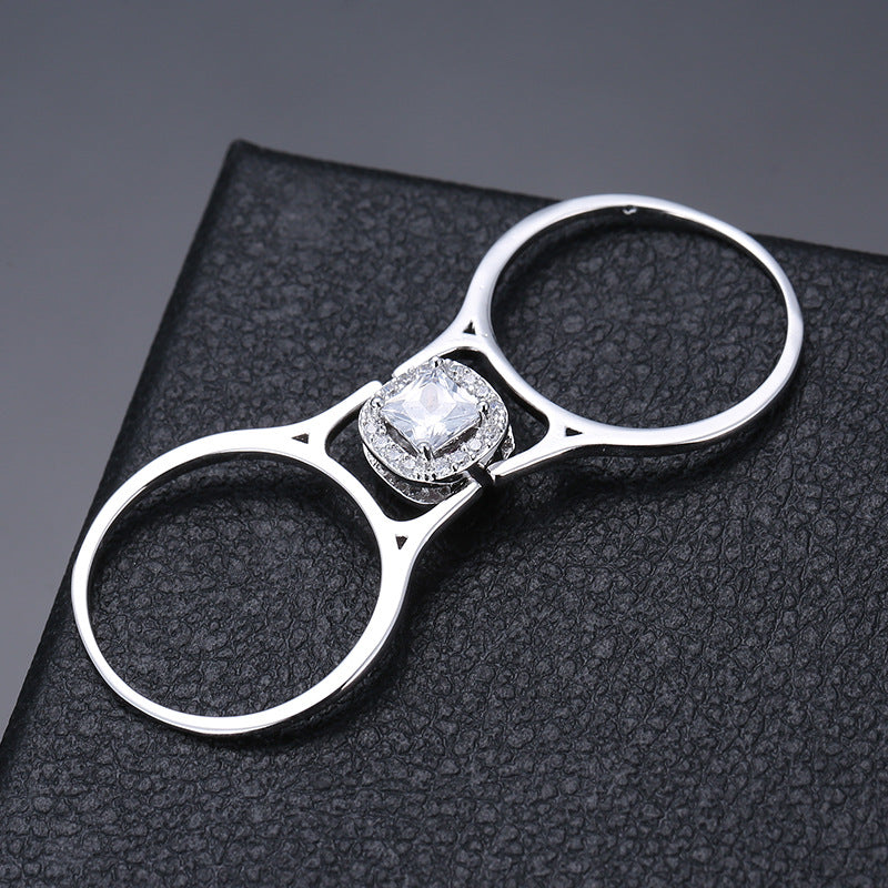 Two‑Tone Square‑Center Halo Ring Set